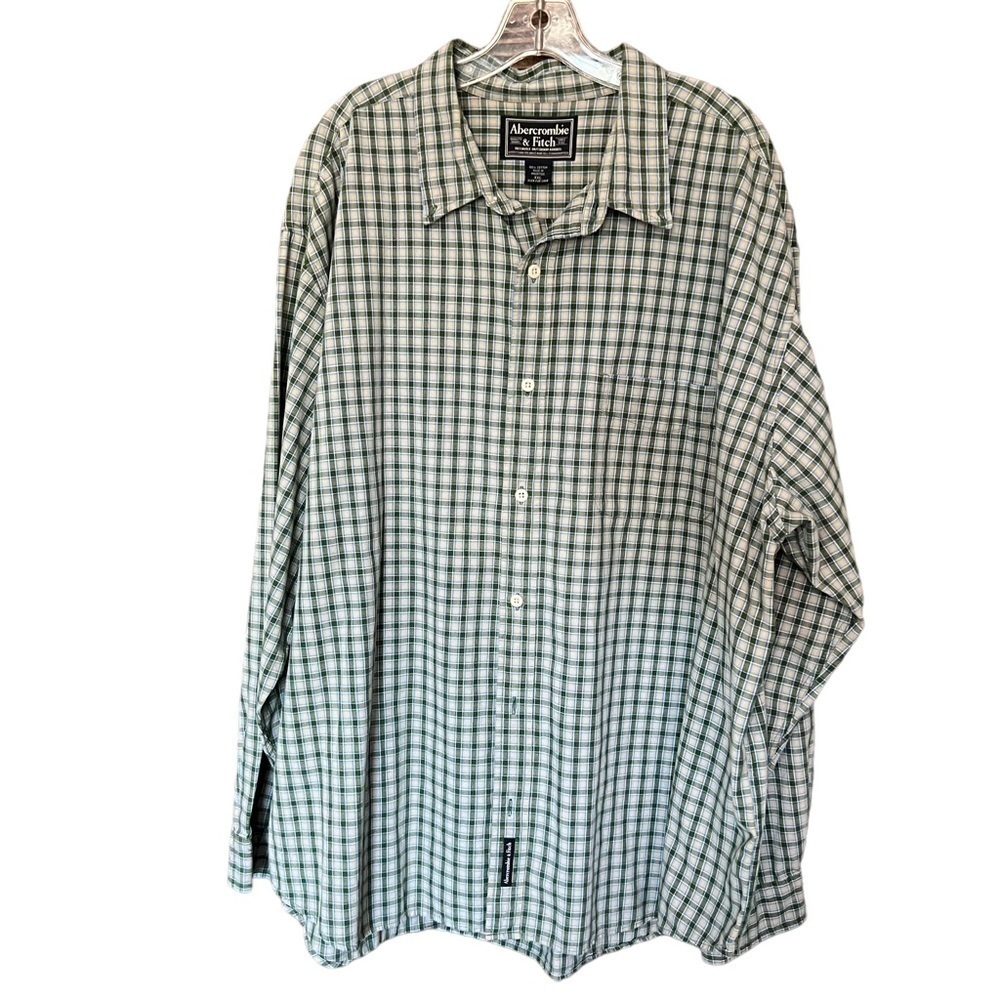 Abercrombie & Fitch Shirt Mens XXL Green Plaid Cotton Long Sleeve Button…